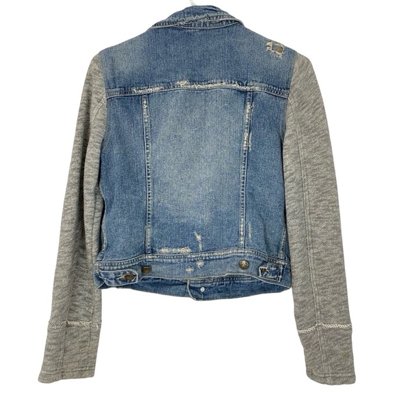 Free People Jean Jacket Womens Size Small Distressed Cropped Blue Gray Knit Slv - Picture 2 of 11